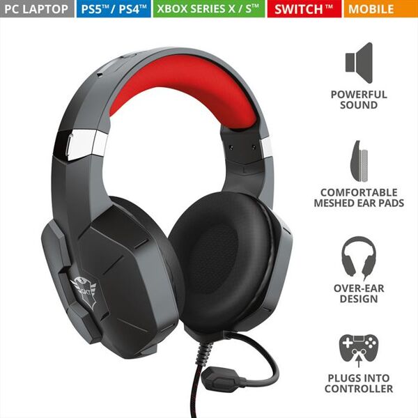 trust gxt323 carus headset-black/red