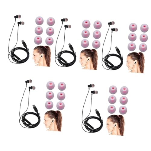 UKCOCO 5 Sets Koptelefoon Bedrade Bediening Bedrade Controle Oortelefoons Bedrade Oordopjes In-ear Oortelefoon Oordopjes Bedraad Ruisonderdrukkende Oortelefoon Metaal Usb Koperen Ring