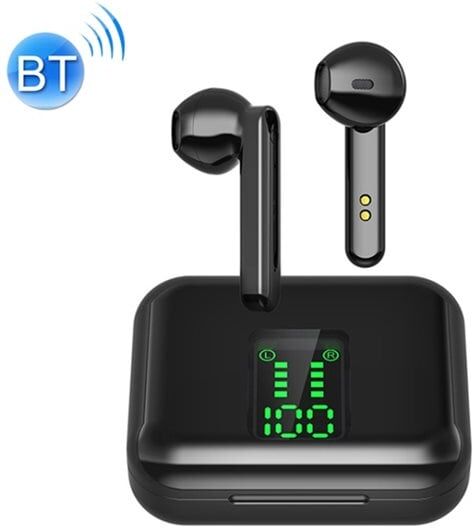 24hshop Trådløse bluetooth hodetelefoner med ladeboks som har touchdisplay - Svart