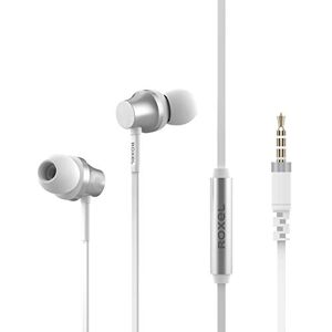 Roxel EF100 Ergonomic Fit In Ear Noise Isolating Earphone, Deep Bass and Rich Vocals with Built in Microphone, Tangle Free Flat Cable in ear Headphone for IOS and Android devices (Silver)