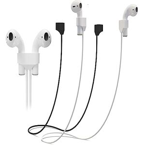 MyGadget 2x Magnetic Cables compatible with Apple Airpods 1 2 3 Pro - Silicone Straps Ideal for Sports - [70 cm long] - Black & White