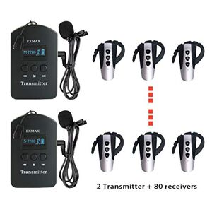 EXMAX 2.4G Transmitter with Mute Function Translation Headphones Equipment Up to 100Meters Transmission Range,Widely used for Training Institutes,Conference-2 Transmitters & 80 Receivers