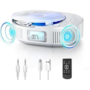 Desobry Lecteur CD Portable avec Bluetooth 5.0, Haut-Parleur HiFi, Lecteur de Musique CD avec télécommande, Radio FM Boombox Rechargeable, écran LED, Support AUX/USB - Publicité