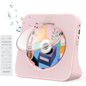 Gueray Lecteur CD Portable Mural Lecteurs CD Bluetooth de Bureau pour la Maison, Double Haut-parleurs HiFi Intégrés, Prise AUX et Casque, Radio FM Boombox avec Télécommande Port USB Écran LCD(Rose) - Publicité