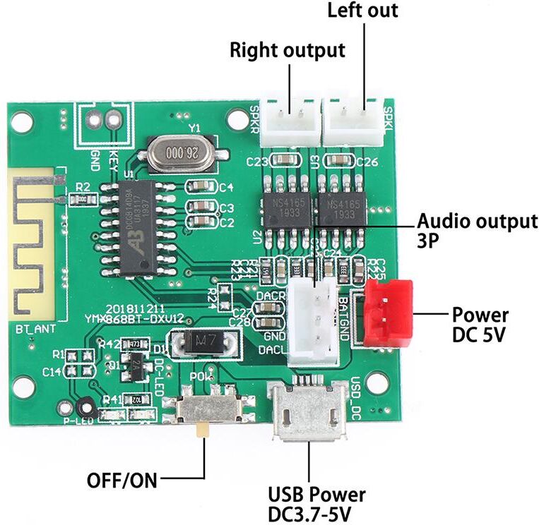 Due Season Bluetooth 5.0 Amplifier Board Mini 5W*2 Stereo Power Amp Decoder Audio Module