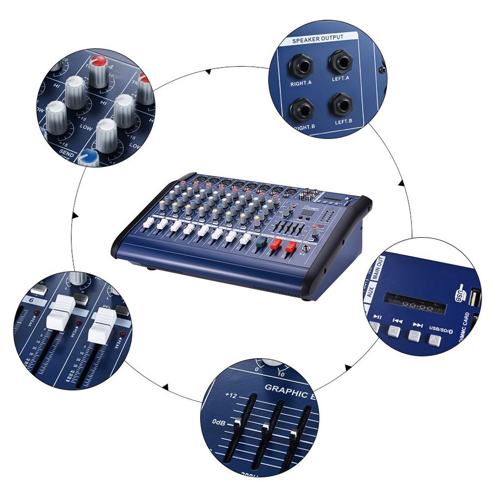 TOMTOP JMS 8 Channels Powered Mixer Amplifier Digital Audio Mixing Console Amp with 48V Phantom Power USB/ SD