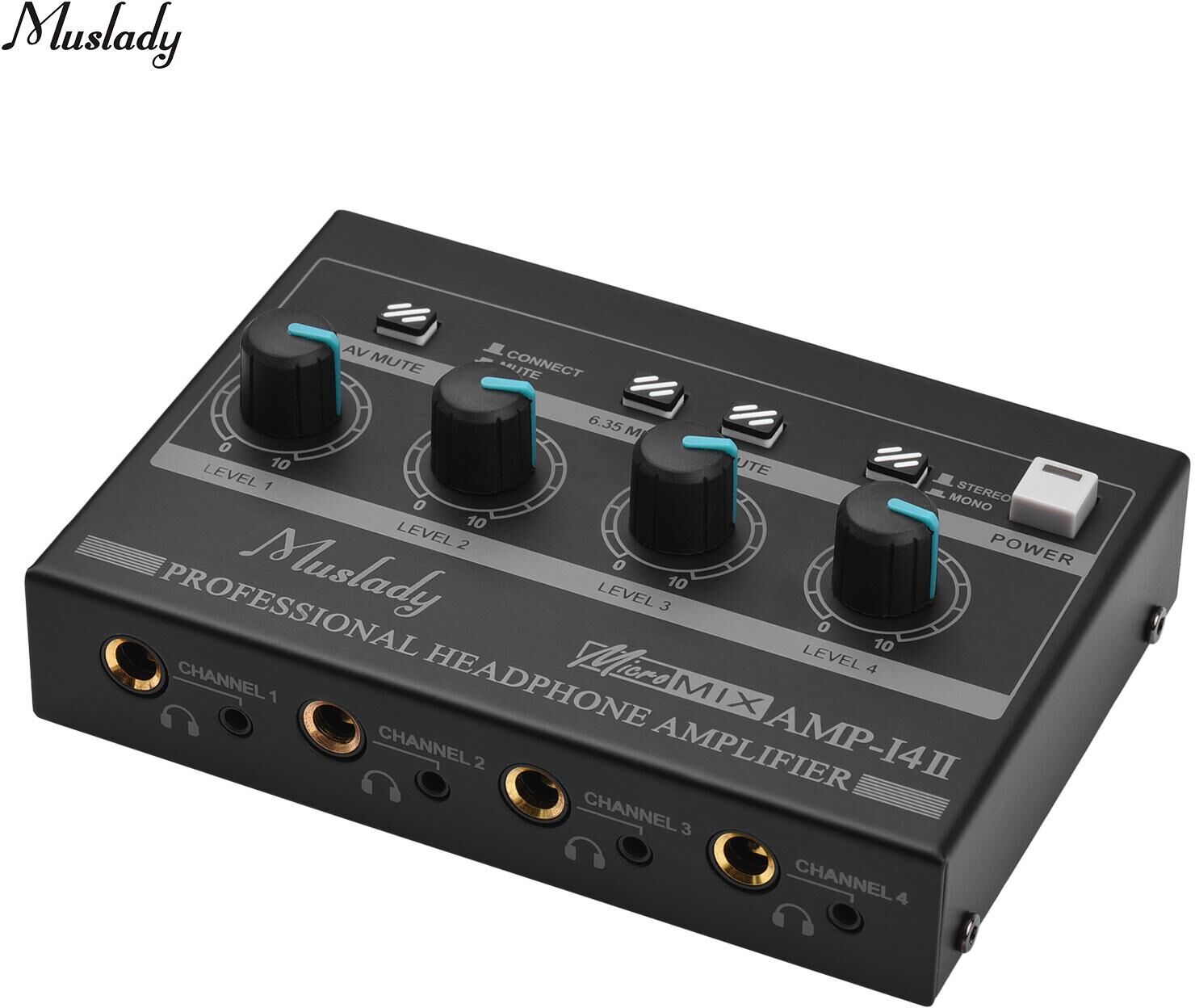 TOMTOP JMS Muslady AMP-14 4-Channel Headphone Amplifier Compact Stereo Headphone Amp with RCA/6.35mm/3.5mm