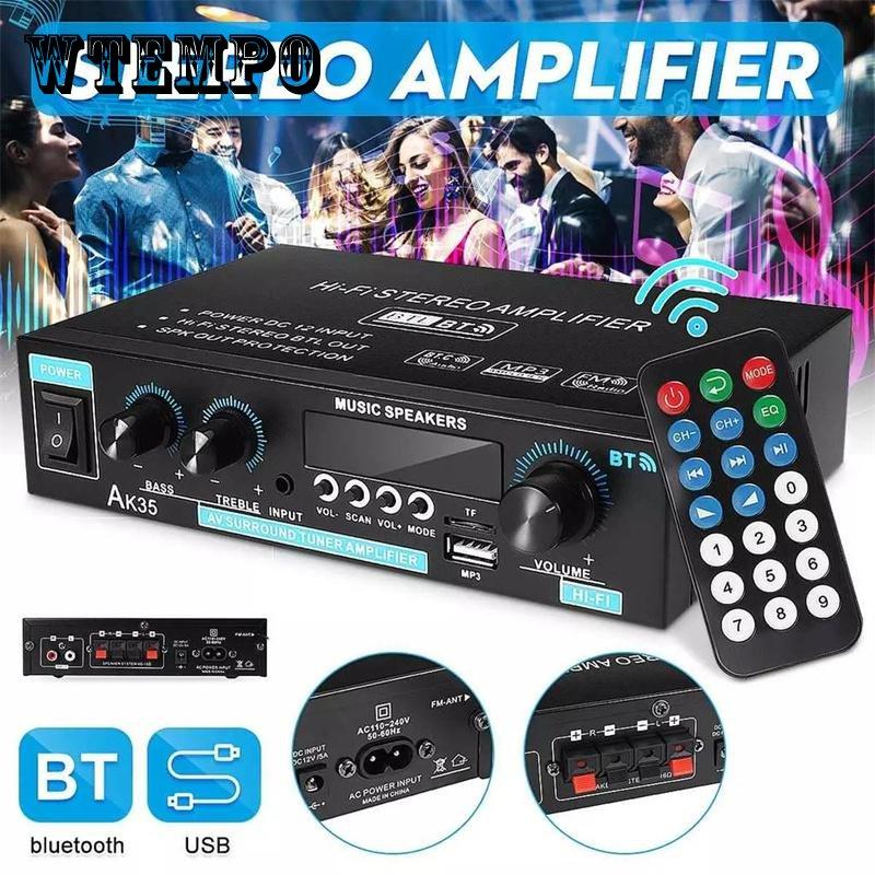 WTEMPO 110V/220V 400W 400W Mini 2.0 Channel Digital Amplifier Bluetooth 5.0 Receiver USB Music Player Stereo Home/Car/Marine Audio Amp