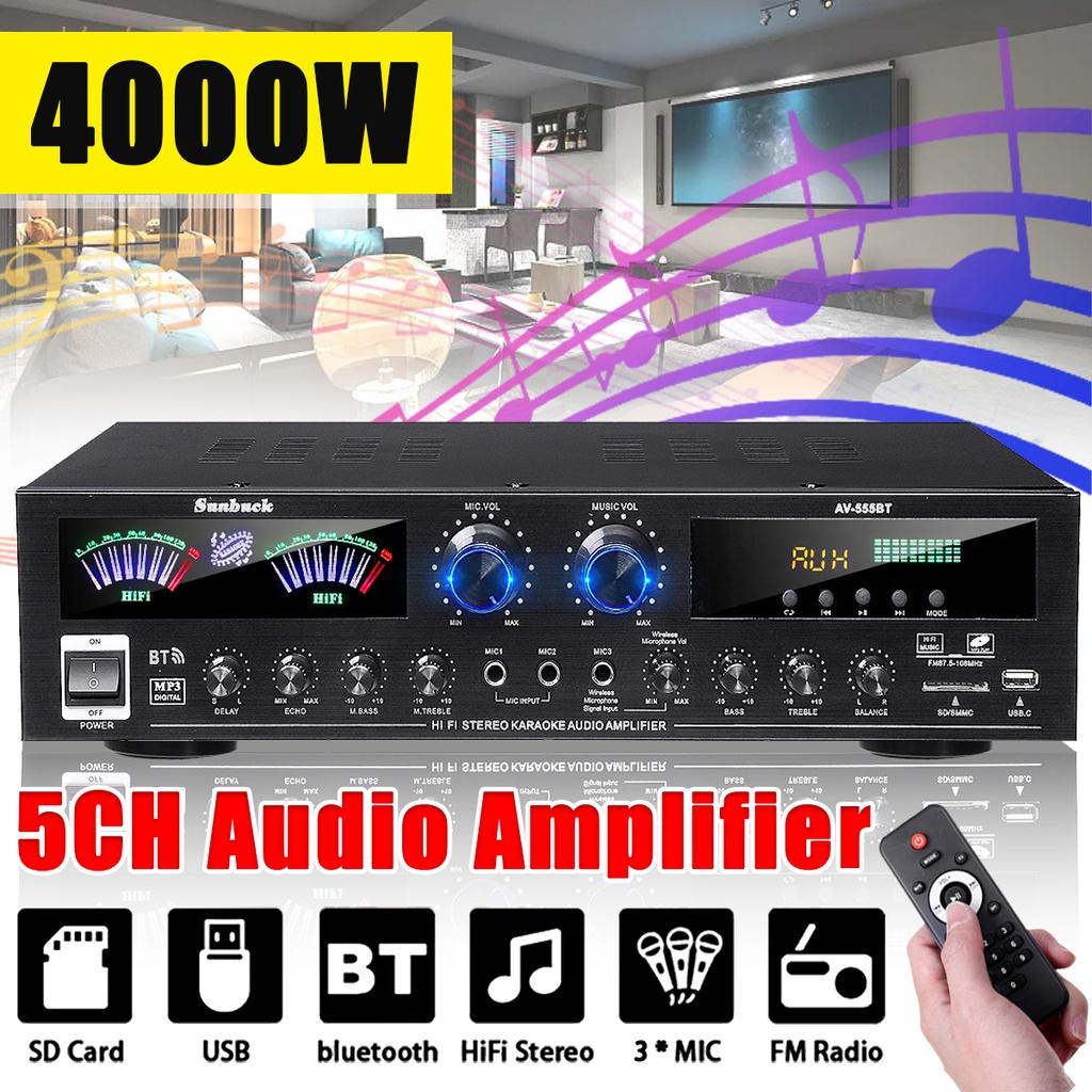 Ideal World AV555BT 4000W 5CH Home Theater Amplifier 12V bluetooth Home Power Amplifier Audio Stereo amplificador FM USB SD 3Mic With Remote