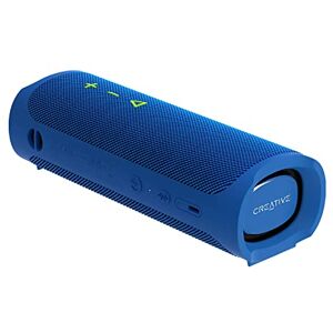 Creative MUVO Go Tragbarer wasserdichter Bluetooth-5.3-Lautsprecher mit bis zu 18 Stunden Akkulaufzeit, wasserdicht gemäß IPX7 und mit starker Bassleistung, kabellose Stereoverbindung (Blau)