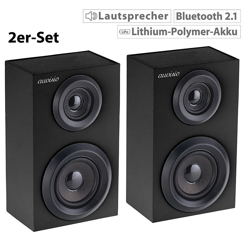 auvisio 1 Paar TWS Stereo-Regal-Lautsprecher, Bluetooth, Holzgehäuse, 2x10Watt