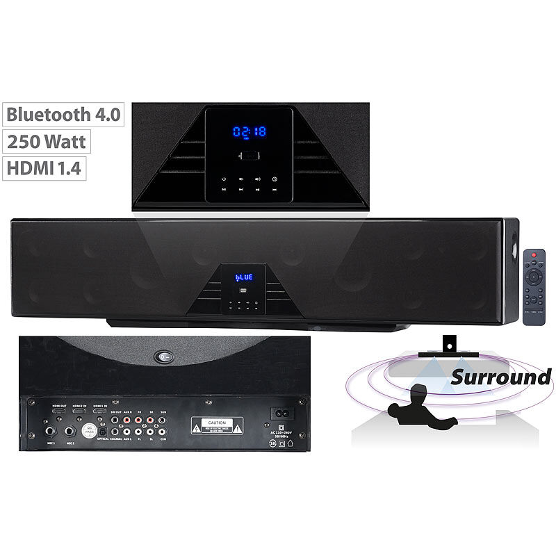 auvisio 6-Kanal-3D-Soundbar, 5.1-Surround-Sound, Bluetooth 4.0, HDMI, 250 Watt