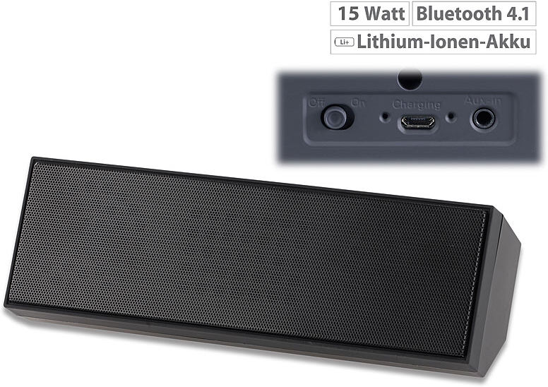 auvisio Portabler Stereo-Lautsprecher mit Bluetooth 4.1 und Akku, 10 Watt