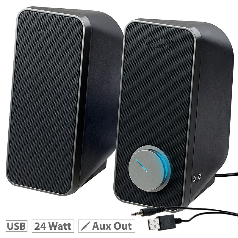 auvisio Stereo-Lautsprecher mit USB-Stromversorgung, 24 Watt, 3,5-mm-Klinke