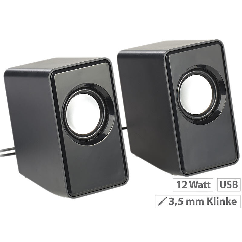 auvisio Aktiv-Stereo-Lautsprecher, USB-Stromversorgung, 12 Watt, 3,5-mm-Klinke