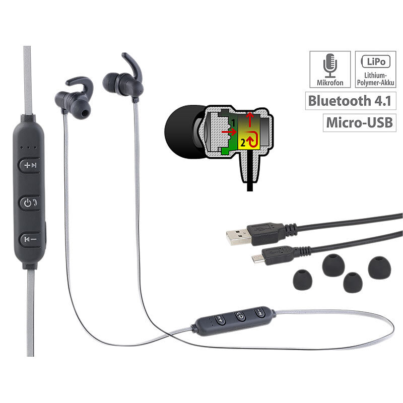 auvisio In-Ear-Headset mit Bluetooth, Fernbedienung & patentiertem Soundsystem