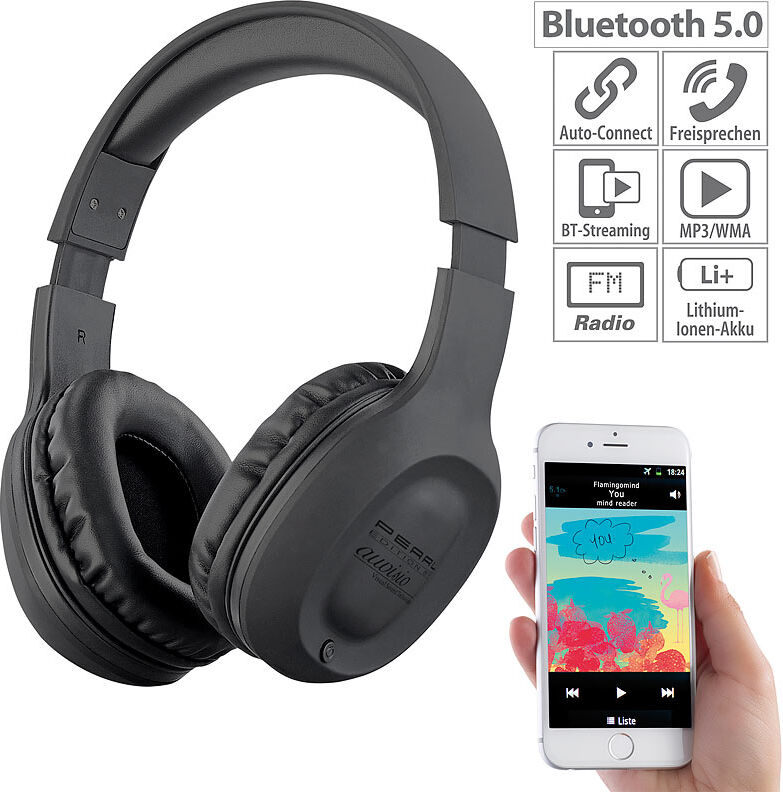 auvisio Over-Ear-Headset mit Bluetooth 5, MP3, FM, Akku, Auto Connect, 22 Std.