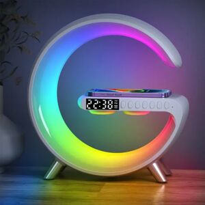 unbranded Multifunktion 15W 9 i 1 trådløs oplader Telefon hurtig opladningsdock med højttaler Vækkeur App Kontrol skrivebord RGB natlampe