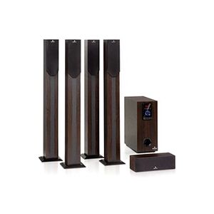 AUNA Areal Elegance 5.1 - Système Home Cinema 5 canaux : 4 enceintes colonnes, 1 enceinte centrale, 1 subwoofer - bois marron foncé - Publicité