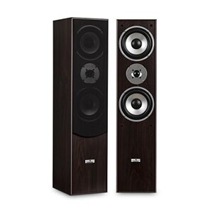 AUNA L766 Paire d'enceintes HiFi, Enceintes 3 Voies, Bass-Reflex, Réponse en fréquence de 20 Hz à 20 kHz, Impédance de 8 ohms, Puissance 350 W Max, Caisson en Bois au Grain Naturel, Marron - Publicité