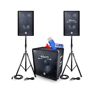 BM Sonic PACK Sono BMS-1812 2400W SUB Actif 46cm - 2 enceintes 30cm + Câbles+ Clé USB 32Go