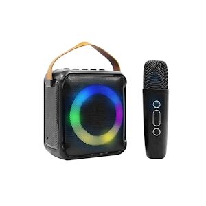 Mini-enceinte Bluetooth Innovalley KA04-BTH-N KARAOKE noire, Lumière LED RING - Radio FM - microphone sans fil rechargeable