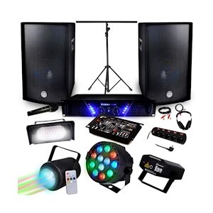 Ibiza Sound Pack Sono + Light Ampli AMP-300 + HP BMS-12 de 2x600W + Pack 4 lumières