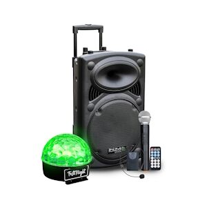 Enceinte sur batterie 800W Bluetooth USB + Micros IBIZA PORT15VHF-BT + Jeu de lumière Festinight SIXMAGIC, SONO DJ SOIREE