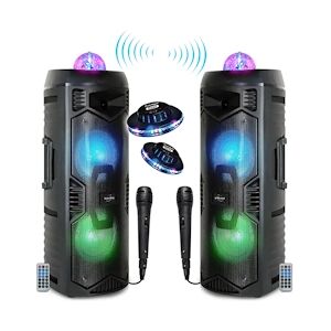 Enceintes Autonomes Karaoké Bluetooth KA112BOWL 2x400W USB, jumelage SANS FIL, RADIO FM, Micros, Ovni ambiance pour vos soirées