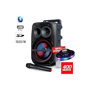 Enceinte Mobile 400W SONO DJ High Power Autonome sur Batterie LED RVB sur Batterie - USB/SD/BT/FM + Micro VHF + Jeu UFO Ovni