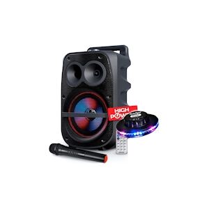 Enceinte Mobile 400W SONO DJ High Power Karaoké sur Batterie LED RVB sur Batterie - USB/SD/BT/FM + Micro VHF + Jeu UFO Ovni