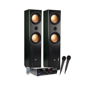 Ensemble Colonnes HIFI/HOME-CINÉMA 1000W PMPO, Enceintes EA-800-PG, Ampli stéréo 100W, USB MP3 SD Bluetooth FM, 2 Micros karaoké