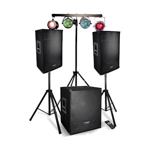 Système Sonorisation Pack Complet 2200W Enceintes + Subwoofer USB/BLUETOOTH -1512 - Portique support T-Bar DJ 4 effets LED