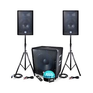 BM Sonic Kit PACK SONO BM SONIC 1512 2200W Enceintes + Subwoofer USB/BLUETOOTH + Pieds + Lumière Sixmagic