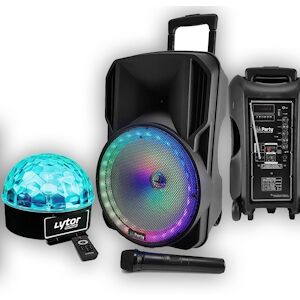 Enceinte PARTY KARAOKE 700W sono DJ portable sur Batterie Disco Mobile 12" LED RGB USB Bluetooth RADIO FM + MIC + BOULE SIXMAGIC - Publicité