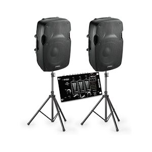 Ibiza Sound Lot de 2 enceintes actives XTK 8A 2 x 200W + Table de mixage + Pieds