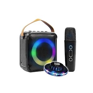 Mini-enceinte Bluetooth Innovalley KA04-BTH-N KARAOKE, Lumière LED RING, Radio FM - microphone sans fil rechargeable, LED OVNI