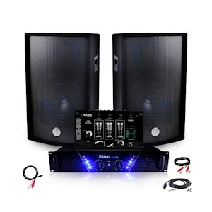 Ibiza Sound Pack Sono Ampli AMP-300 + HP BMS-12 de 2x600W Table de mix + Câblages