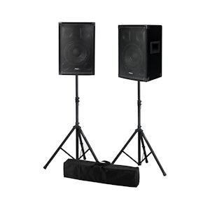 Ibiza Sound Paire d'enceintes passives IBIZA SOUND DISCO-08B - 2 x 300W - TRAPEZOIDALE 3 VOIES 20CM - Supports PIEDS 1M60 - Avec SAC