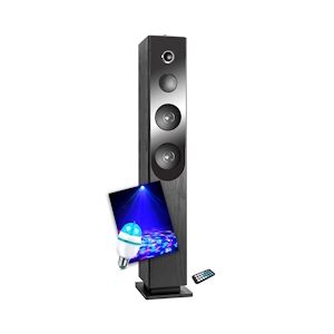 Tour de son Inovalley HP33-CD Blacktower+ avec lecteur CD, Bluetooth, FM et USB, 100W, télécommande, Ampoule DIAMS LED