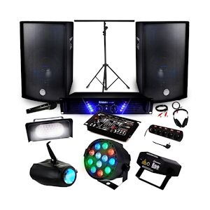 Ibiza Sound Pack Sono Ampli AMP-300 + HP BMS-12 de 2x600W + Pack 4 lumières