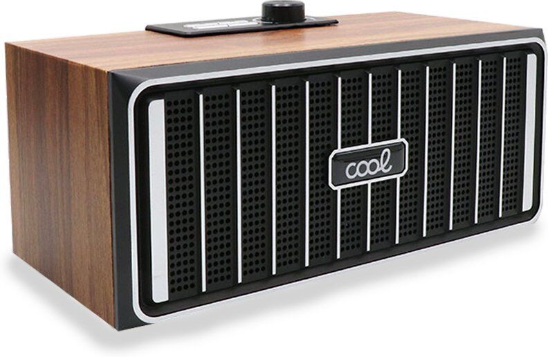 Cool retro coluna bluetooth madeira nogueira frontal preta 20w