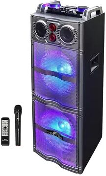 beFree Sound Double 10-Inch Subwoofer Portable Bluetooth Party Speaker with Reactive Lights, Multicolor