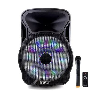 beFree Sound 15-Inch Bluetooth Rechargeable Party Speaker with Illuminating Lights, Black