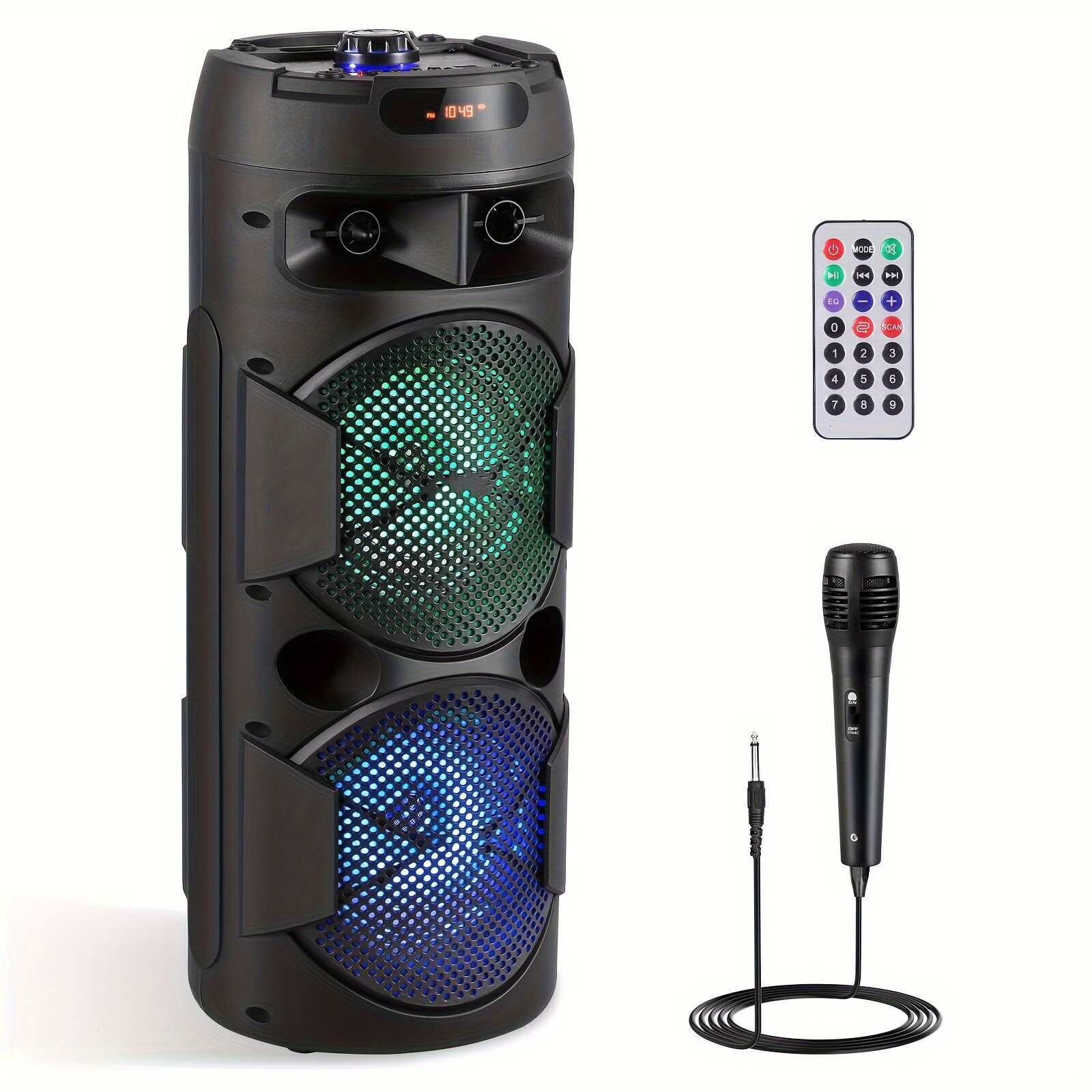 Temu Portable Bt Pa Speaker System, Rechargeable Outdoor Bt Speaker Portable Pa System With Dual 6.5" Subwoofer Wired Microphone, Party Lights, Remote Control, Support Usb Fm Aux Audio Input