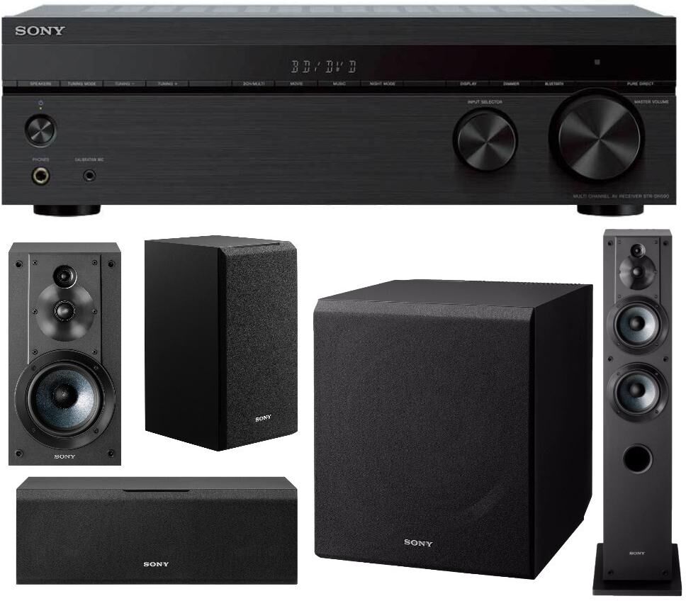 Sony STRDH590 5.2ch Home Theater Av Receiver with Speaker and Subwoofer Bundle - Black