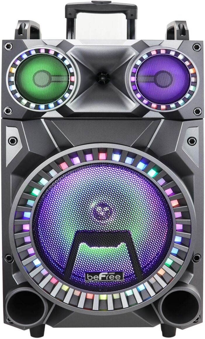 beFree Sound Rechargeable 12 Inch Bluetooth Portable Party Speaker with Party Lights, Fm Radio and Usb/Tf Inputs - Black