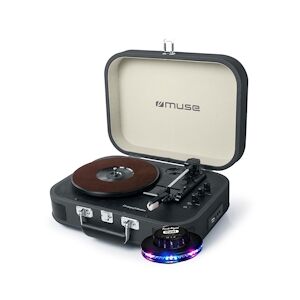 Muse Platine vinyle - Muse MT-201DG - Stéréo Noire 33/45/78 tours avec enceintes intégrées - USB/SD/AUX - Prise casque - Lumière OVNI