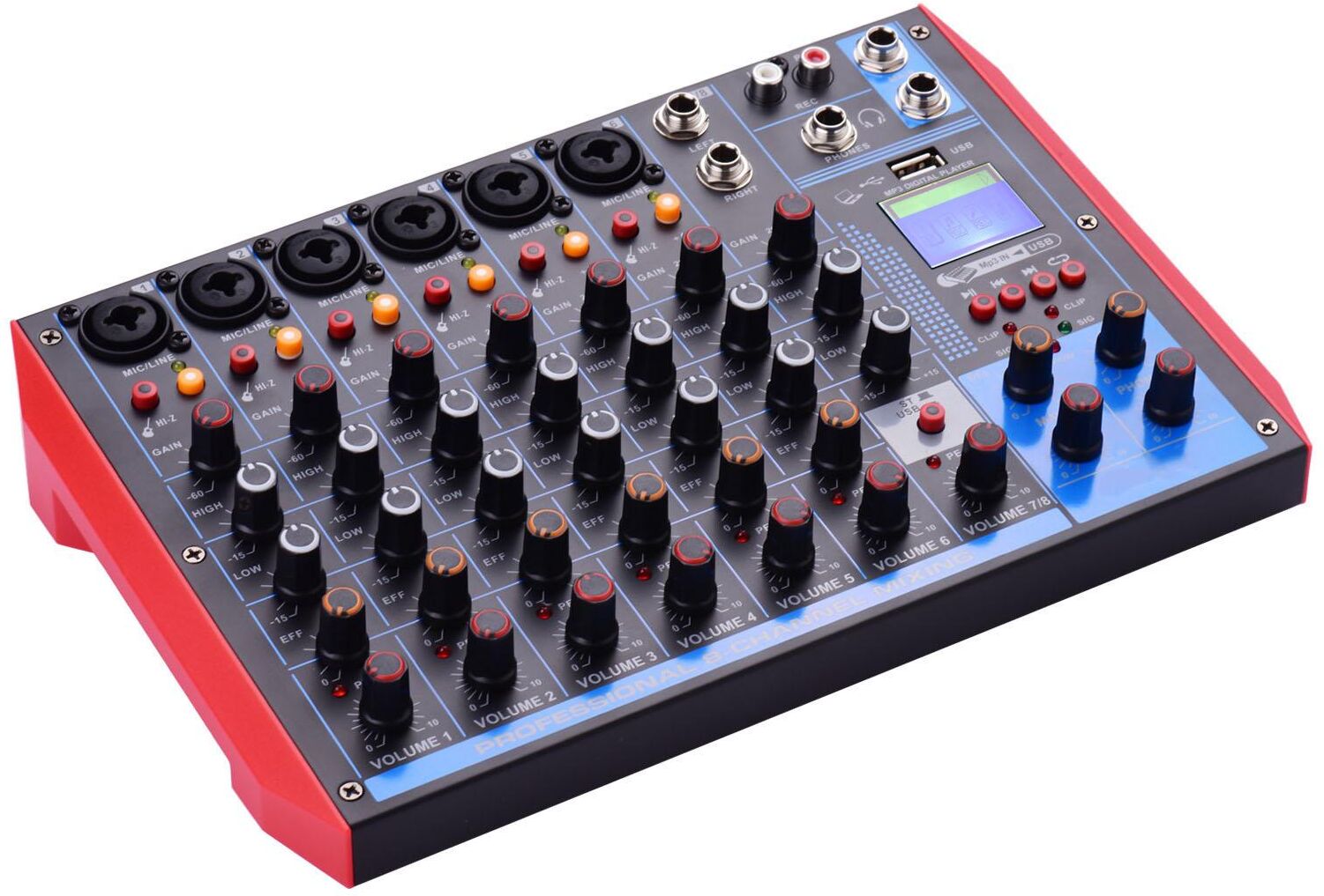 TOMTOP JMS AG-8 Portable 8-Channel Mixing Console Digital Audio Mixer +48V Phantom Power Supports BT/USB/MP3