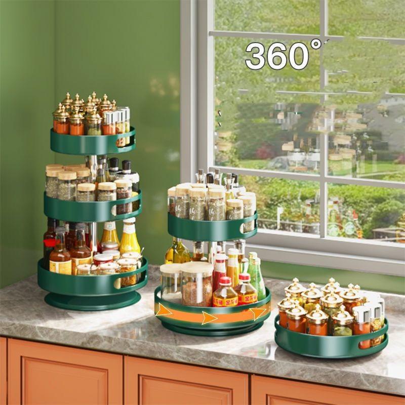 KK-Home Kitchen Rack 360-Degree Rotating Seasoning Rack Desktop Multi-Layer Seasoning Storage Tray Multi-Function Table Turntable